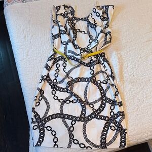 dressbarn One Shoulder White and Black Chain Dress